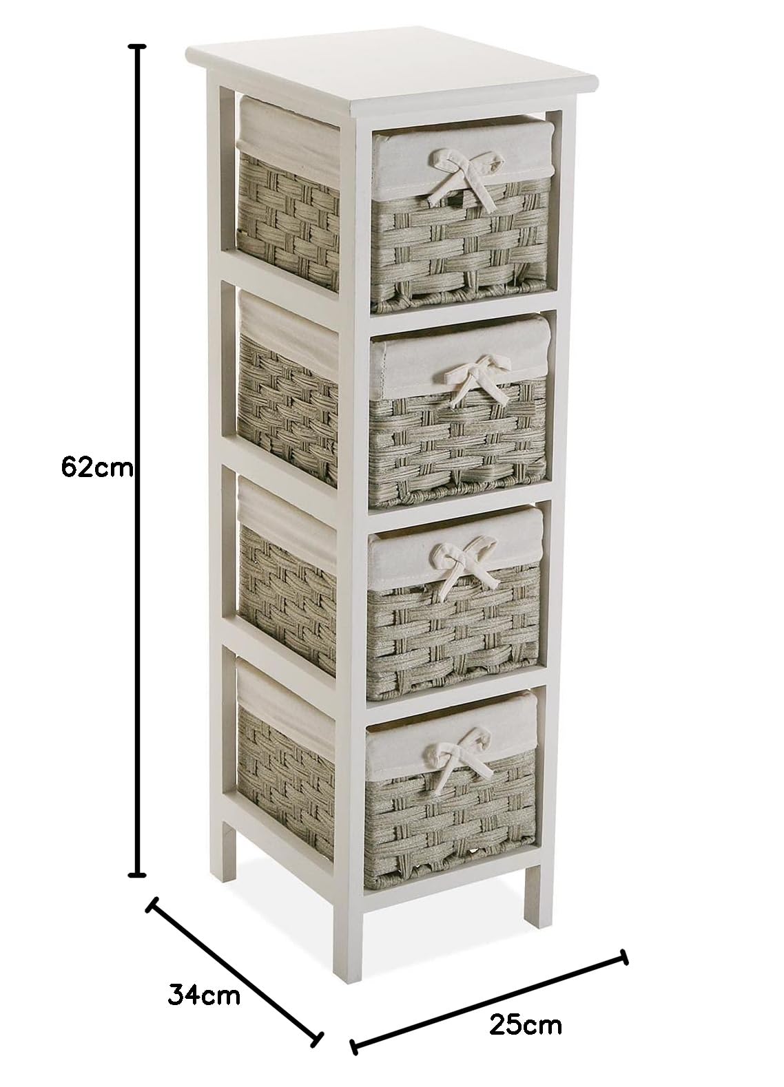 Versa Pompei Mueble para el Baño Auxiliar, con 4 cajones, Medidas (Al x L x An) 82 x 29 x 25 cm, Madera, Color Blanco