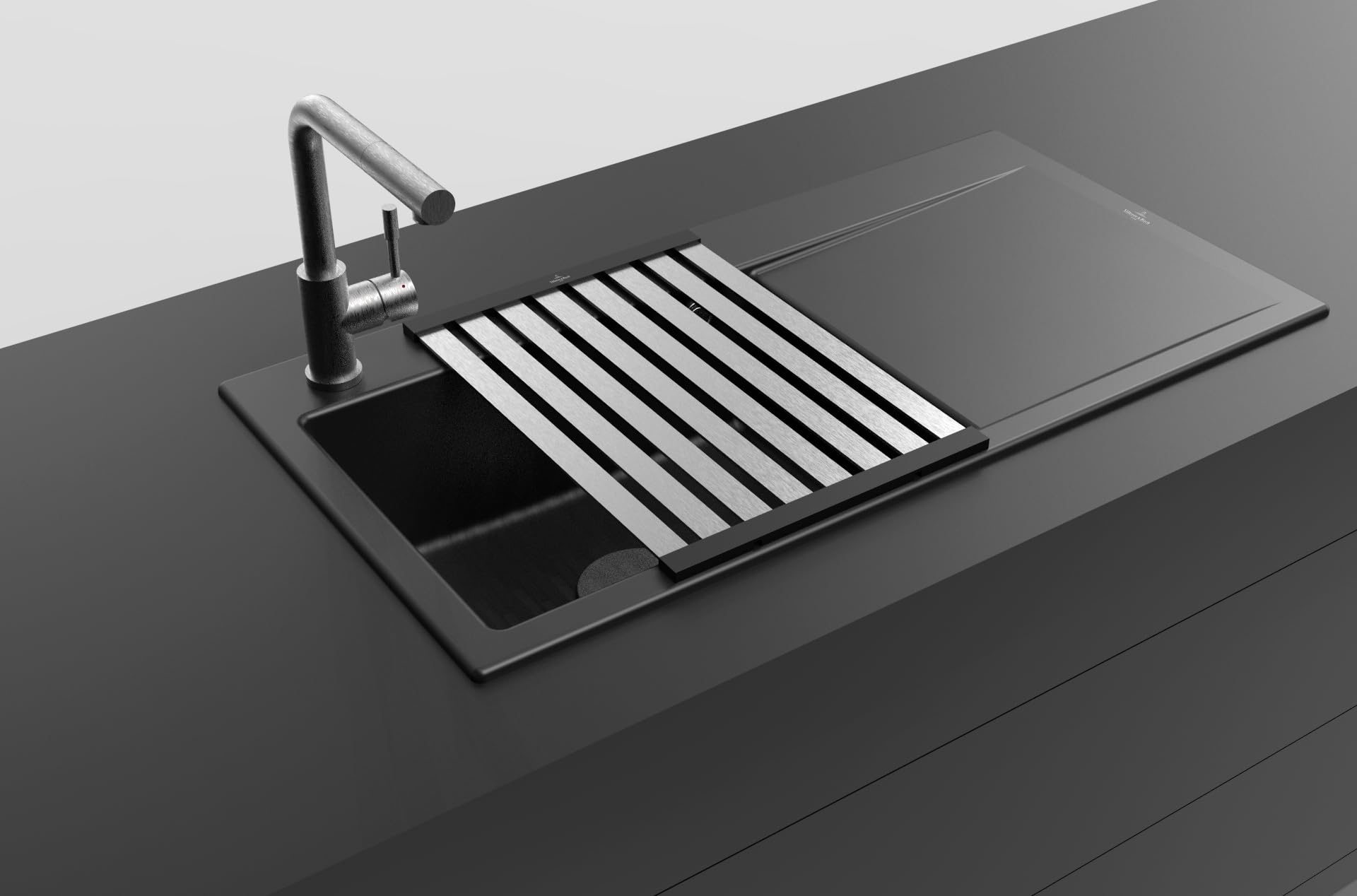 Villeroy & Boch Abtropfgitter, eckig – Metall-Optik | Faltbare und abnehmbare Abtropfmatte über dem Spülbecken, aus Aluminium, 9K130071