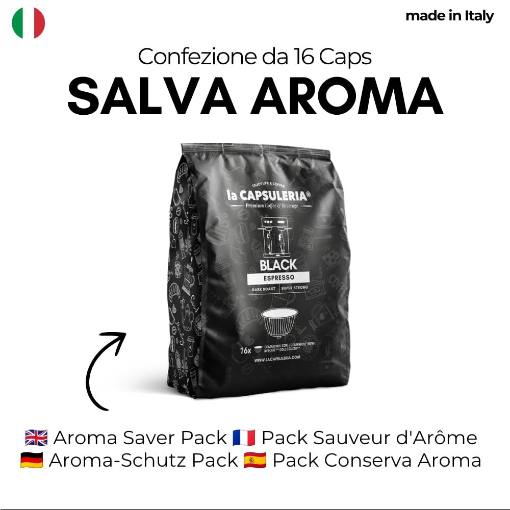CAFÉ BLACK ESPRESSO (160 Cápsulas) compatibles con Dolce Gusto | Pack 160 cápsulas (10 x 16) | Café Black Espresso intenso, oscuro y persistente, con aroma profundo