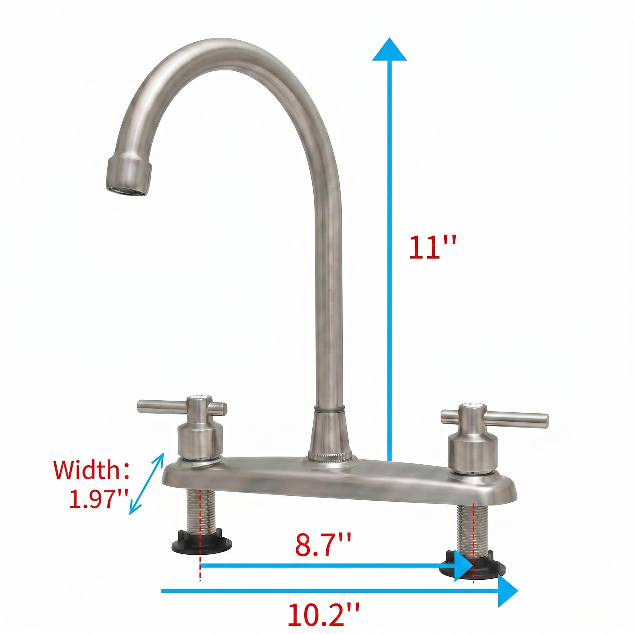 Grifo de cocina, grifo de fregadero de cocina no metálico de repuesto con dos asas, cuerpo principal de 8 pulgadas, arco alto, giro de 360 grados, repuesto para autocaravanas, remolques de