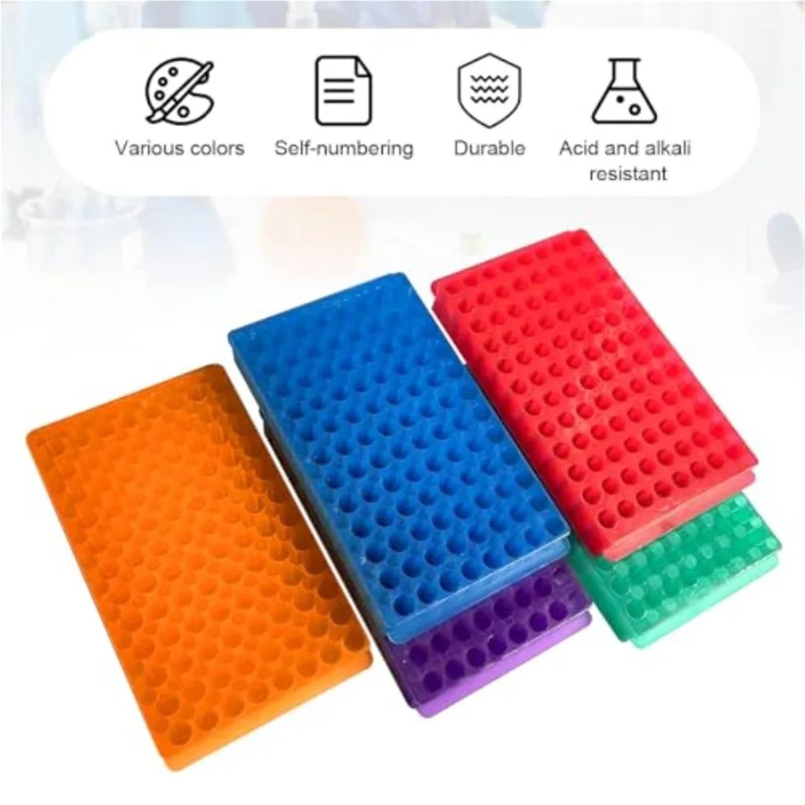 Soporte de tubo de ensayo Prueba de bastidor tubos plástico con doble panel 96 posiciones for microcentrífuga 0,5 ml a 2 y refrigerados 1,8