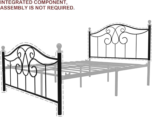 Miniatura 31 de Base de cama de metal Queen con cabecera y estribo, plataforma de granja, marco de cama tamaño Queen para debajo de la cama, no necesita somier y