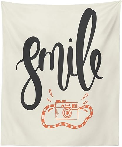 Lunarable Smile Tapestry, Cursive Calligraphy with Retro Camera Photography Themed, Fabric Wall Hanging Decor for Bedroom Living Room Dorm, 23" X
