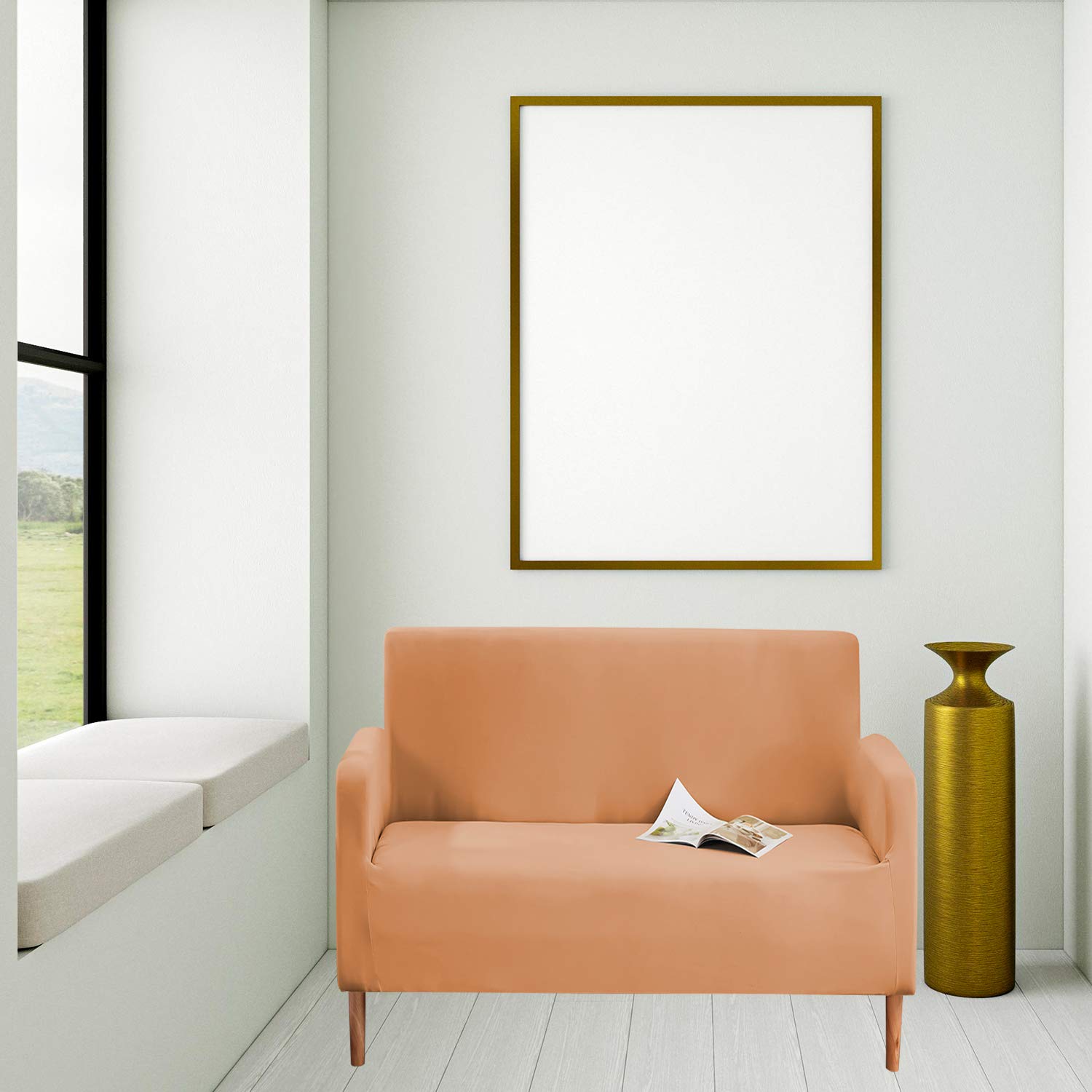 Trimming Shop Stretch Sofa Cover Sofa Slipcover Furniture Protector, Non Slip & Washable Spandex Couch Cover, Easy Fit Sofa Skin, Settee & Sofa Protector, Tan, 2 Seater