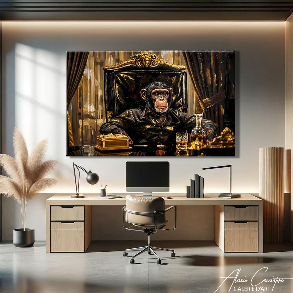 Alessio Cacciatore Quadro scimmia umoristica - Poster di film cinema culto di grande formato, decorazione da parete per ufficio, stampa su tela con cornice animali, tela umoristica (120 x 80 cm)