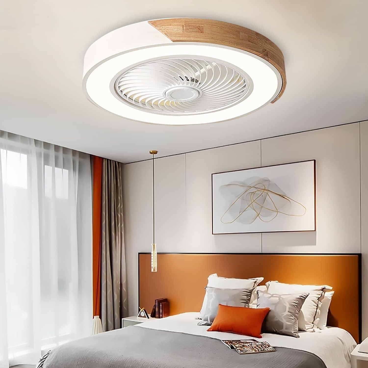 HXYSXHJUO Ceiling Fan Light with Remote Control, Dimmable and Mute Operation, 6-Speed Recessed Design for Bedroom Restaurant Use