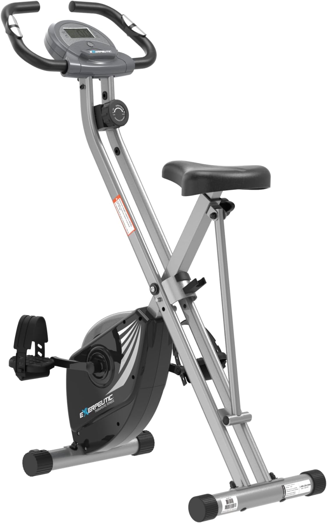 Exerpeutic Foldable Exercise Bike, 8 levels of Resistance Stationary Bicycle with Airsoft Seat, LCD Display to Track Distance, Calories, Time and Speed