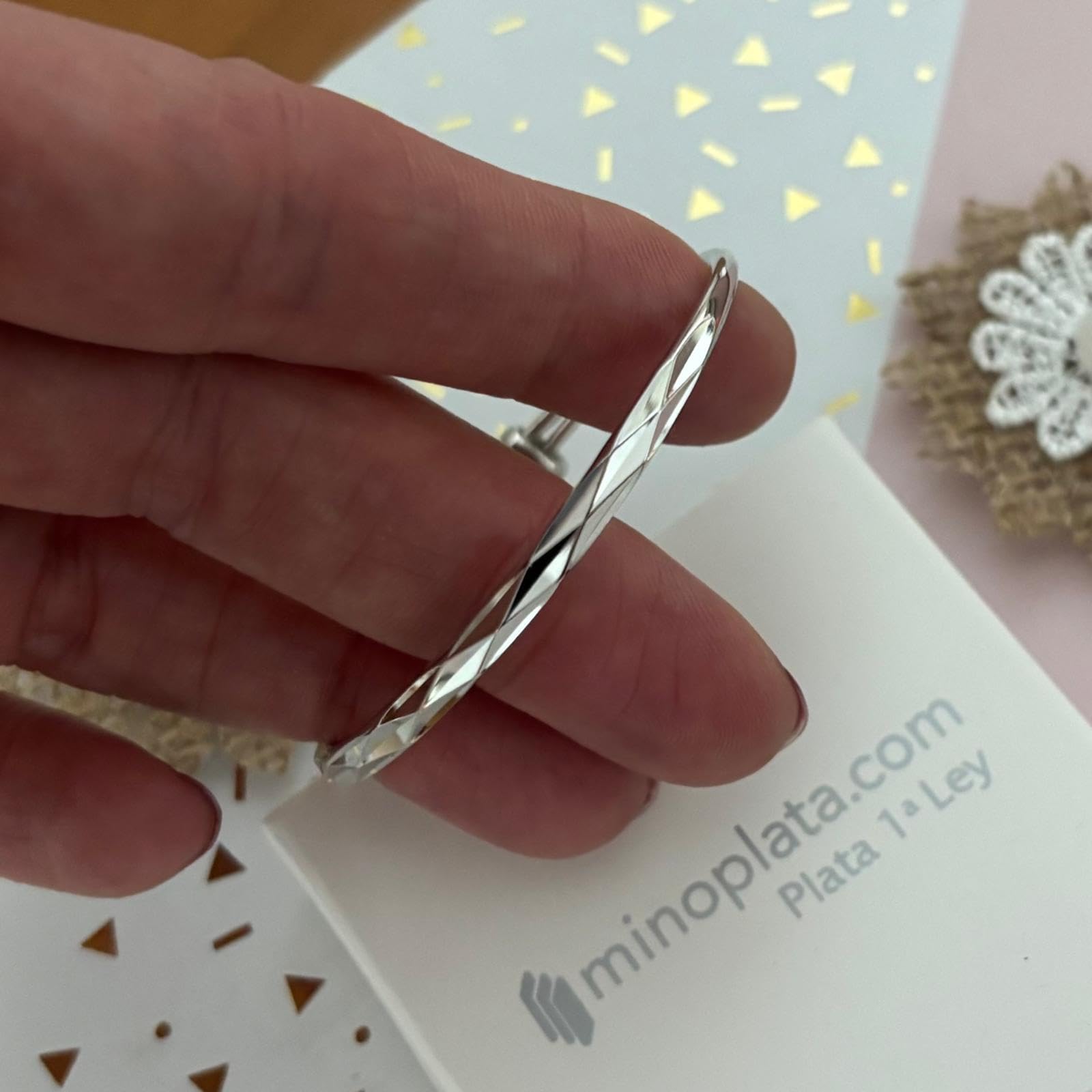 Pulsera media caña infantil ajustable de Plata de ley rodiada