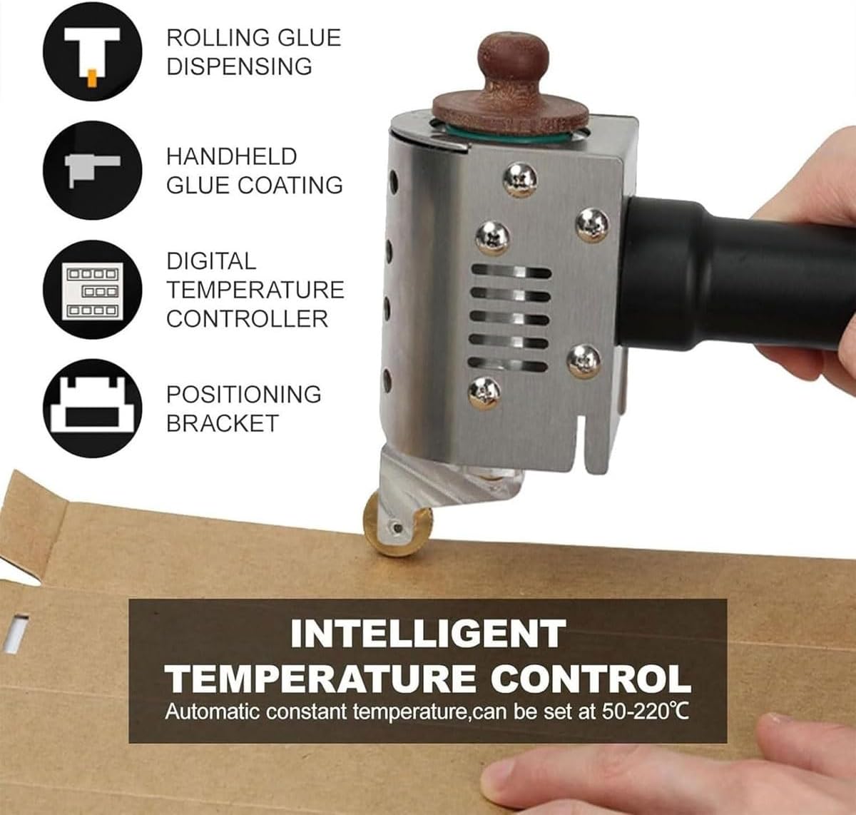 Commercial Hot Melt Glue Roller Machine, 150W Hand Push Hot Melt Glue Dispenser, 50-300℃ Adjustable Temperature, 50ml/150ml Adhesive Applicator, for Packaging and Leather(150ml+40mm)