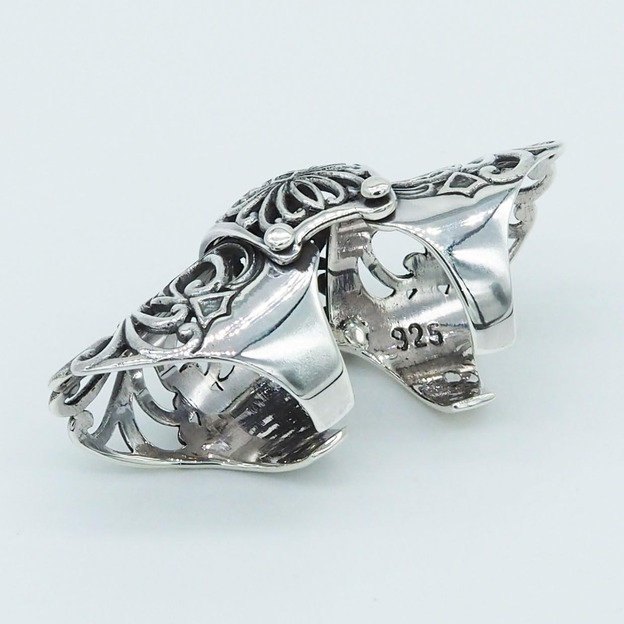 Gothic Full Finger Armor 925 Sterling Silver Filigree Victorian Knuckle Articulated Claw Ring with Flexible Joints, Cosplay & Gothic Jewelry