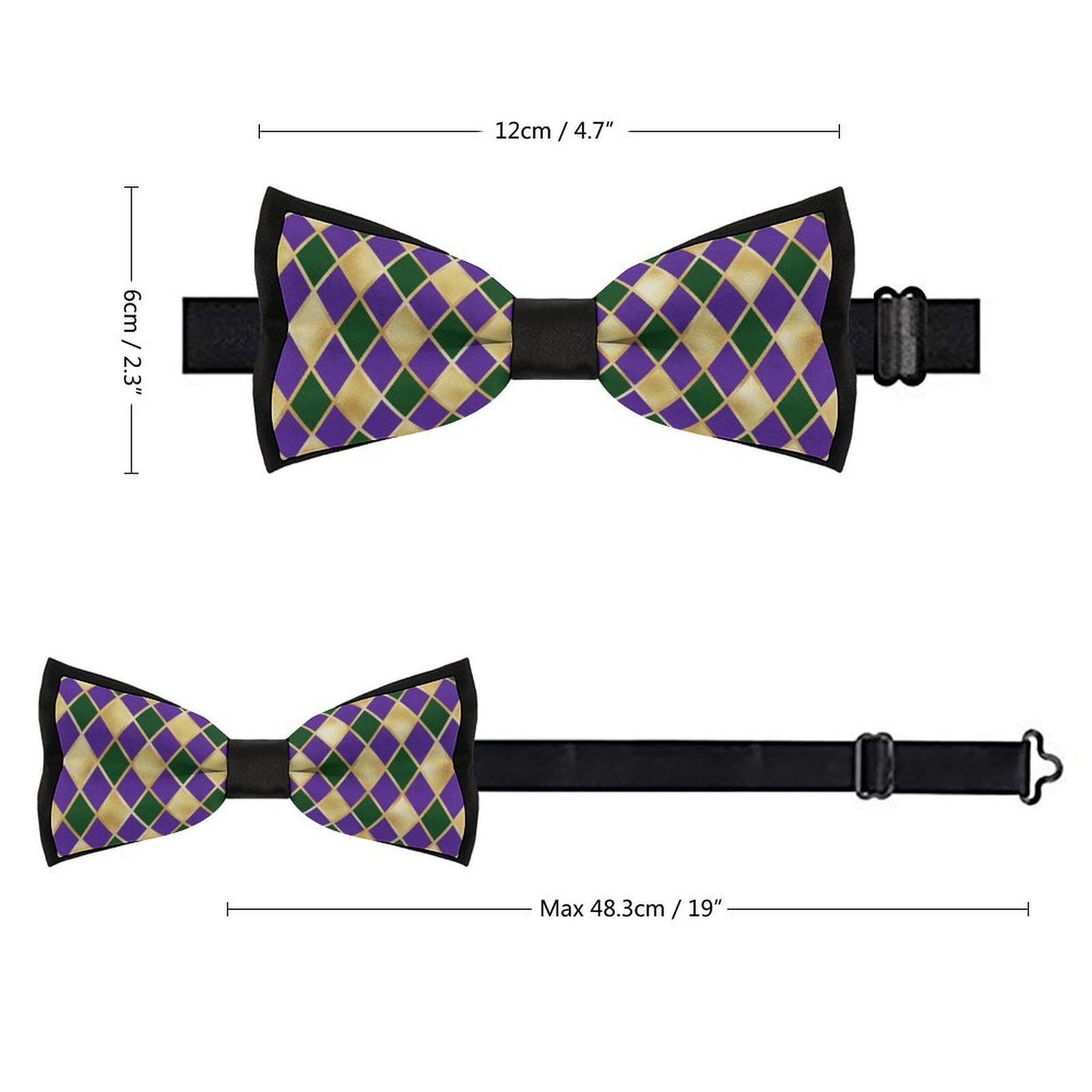 Mardi Gras Bow Tie for Men Adjustable Necktie Funny Tie Neck Ties for Weddings Party