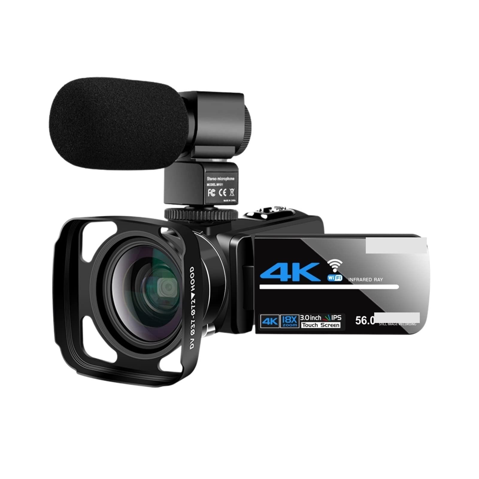 Macchina fotografica digitale, Videocamera 4K Videocamera Videocamera digitale Vlog Videocamere Touch screen da 3,0 pollici Visione notturna Telecamera Microfono esterno(32GB SD Card)
