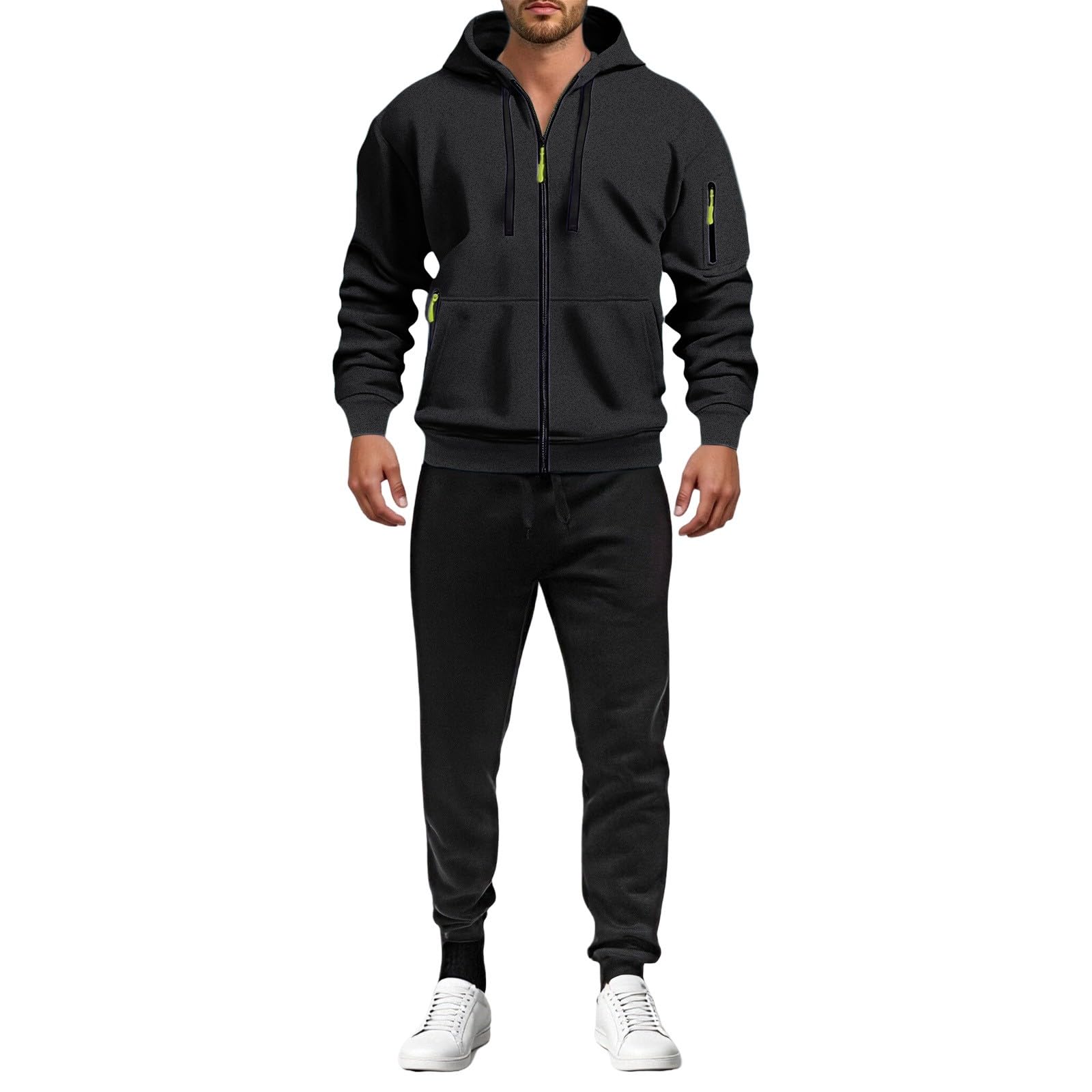 MJGkhiy Chándal completo de invierno para hombre, sudadera con cremallera y capucha, dos piezas, sudaderas, chaqueta y pantalón, conjunto Tracksuit chándal, ropa deportiva, chándal afelpado, completo