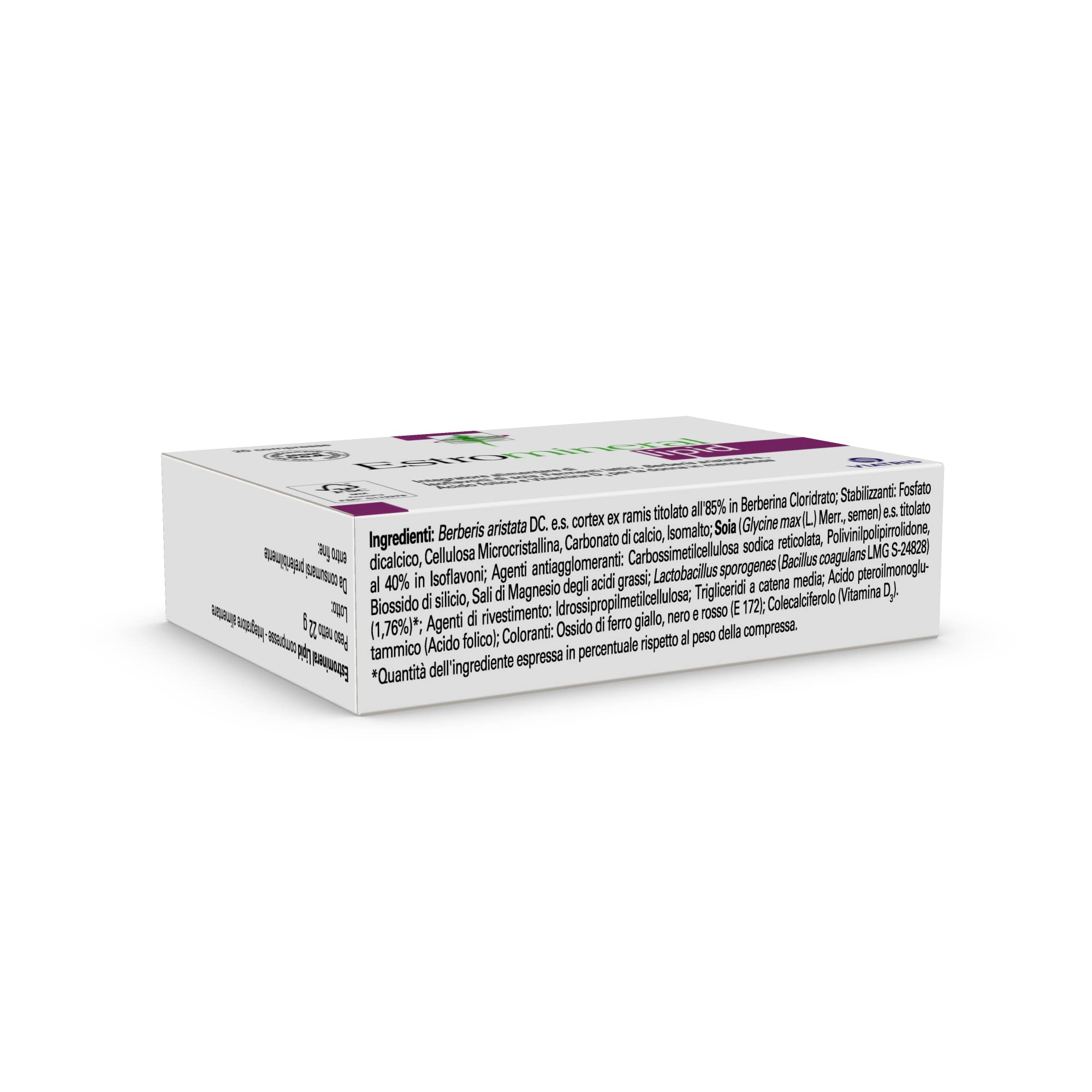 Estromineral Lipid, 20 Compresse, Integratore per Menopausa e Controllo del Colesterolo e Trigliceridi, con Soia, Fermenti Lattici, Berberis, Acido Folico, Calcio, D3. Senza Glutine e Lattosio.