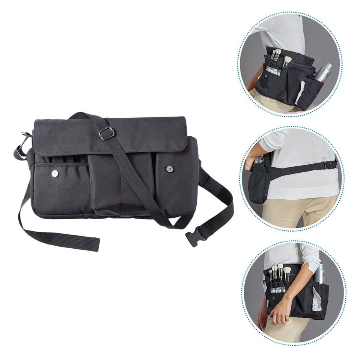 Angoily Borsa Porta Pennelli da Trucco in Tela Resistente Custodia Organizer Cosmetici da Cintura Portatile Ampia Capacità per Make-Up e Accessori
