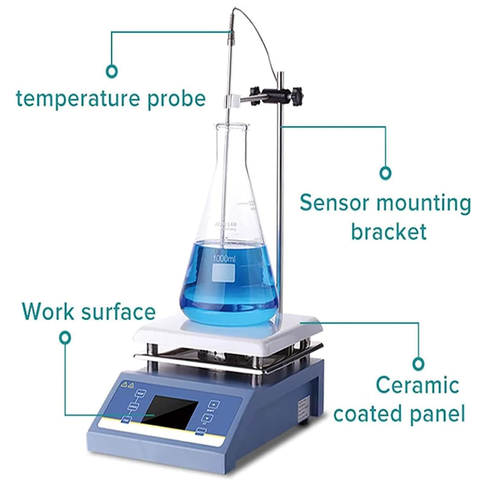 Agitador magnético, placa digital de 5 litros con pantalla LED, sonda de temperatura, velocidad ajustable 200-2000 rpm para uso en laboratorio