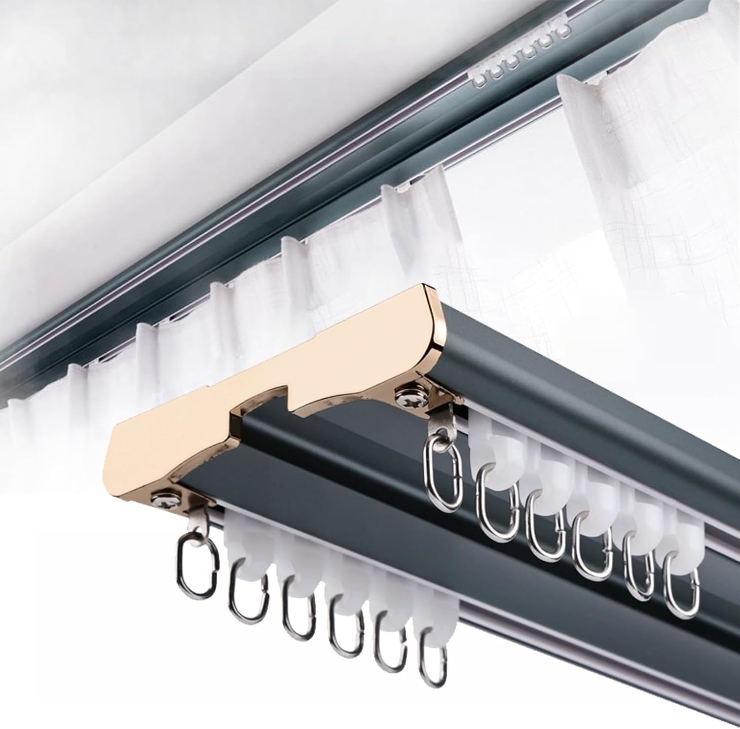 Roof Curtain Track Conjoined Double Track Rails Ceiling Mounting Heavy Duty Silent Rail 3.3ft-19.7ft Aluminum Window Rod for RV Living Room Hospital Bedroom(White,19.7ft)