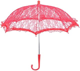 Wedding Lace Parasol Umbrella Vintage Crafted Flowers Embroidery Umbrellas Romantic Photo Props Bridal Party Decoration, White/Red(Red)