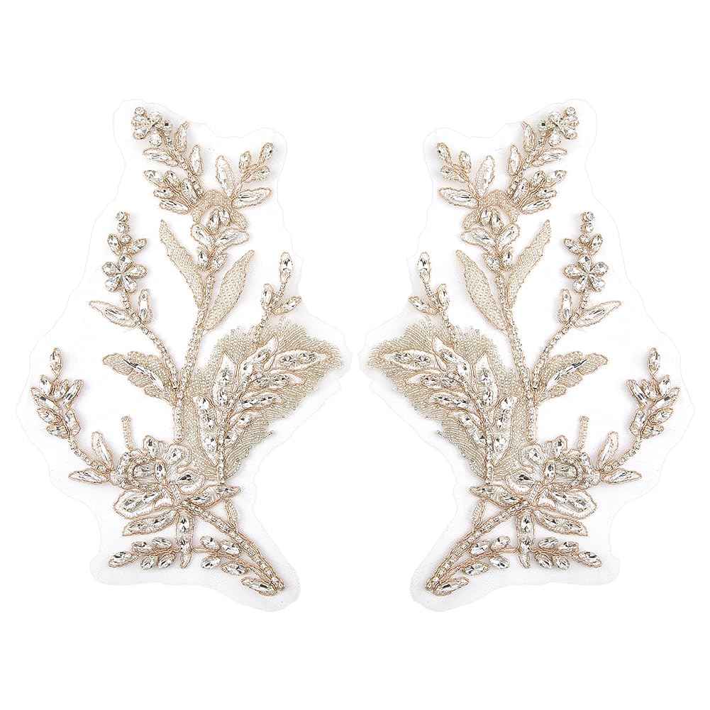 FINGERINSPIRE 1 Paio Applicazioni a Forma di Foglie con Specchietto Strass 265x155x4.5mm Toppa a Forma di Foglia Bianca con Perline di Vetro Bianche, Decorazione per Abito da Sposa, Velo da Sposa