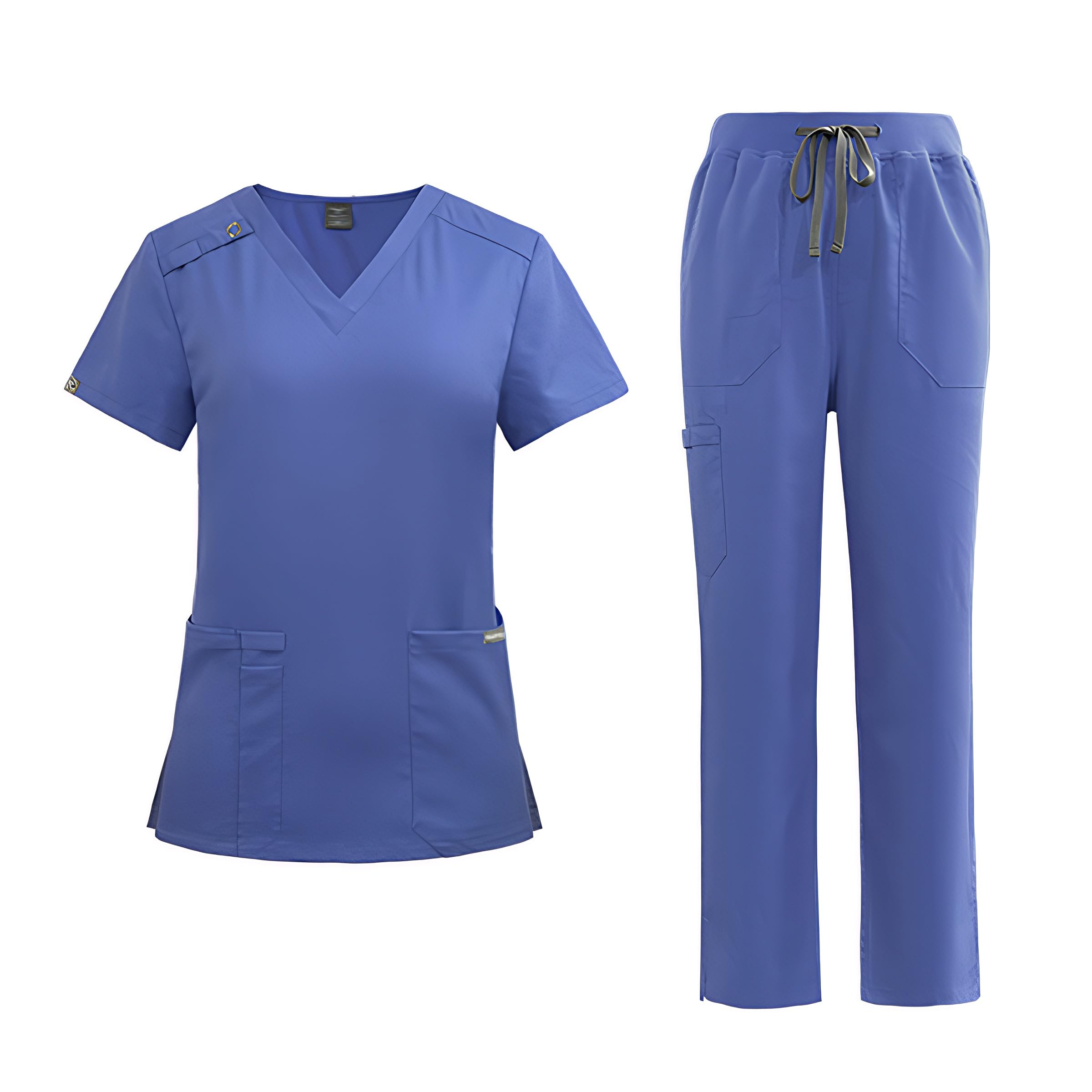 Conjunto de Pijama Quirúrgico de Manga Corta Unisex Top con Cuello en V y 2 Bolsillos Pantalón Recto con Cintura Ajustable Uniforme Médico DK86