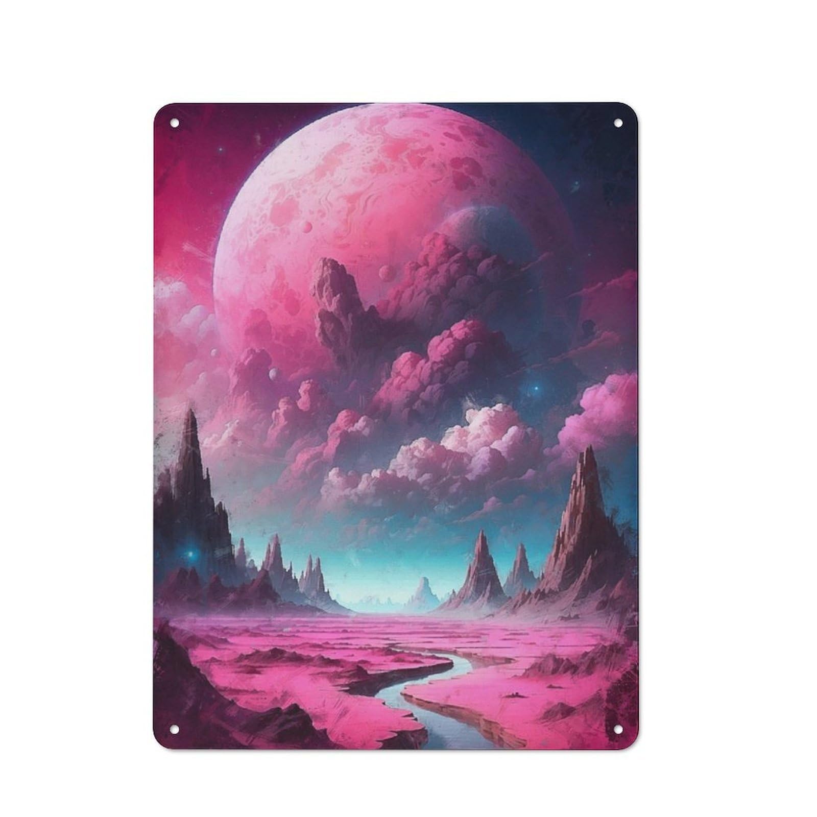 Junmoney Dreamscape In Magenta Rustic Metal Plaque 40X30cm For Dining Room Or Kitchen, A Housewarming Gift For Dining Room Decor Fans