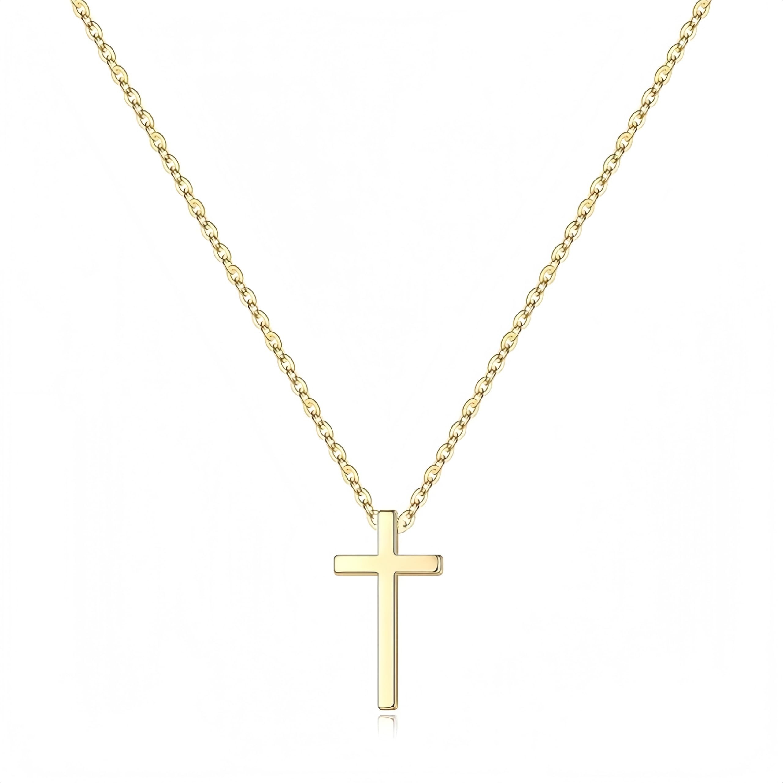 Collana Donna A Croce Placcata Oro 18K - Ciondolo In Acciaio Inox Con Catena 47 Cm, Regalo In Confezione Regalo (Oro) - 3