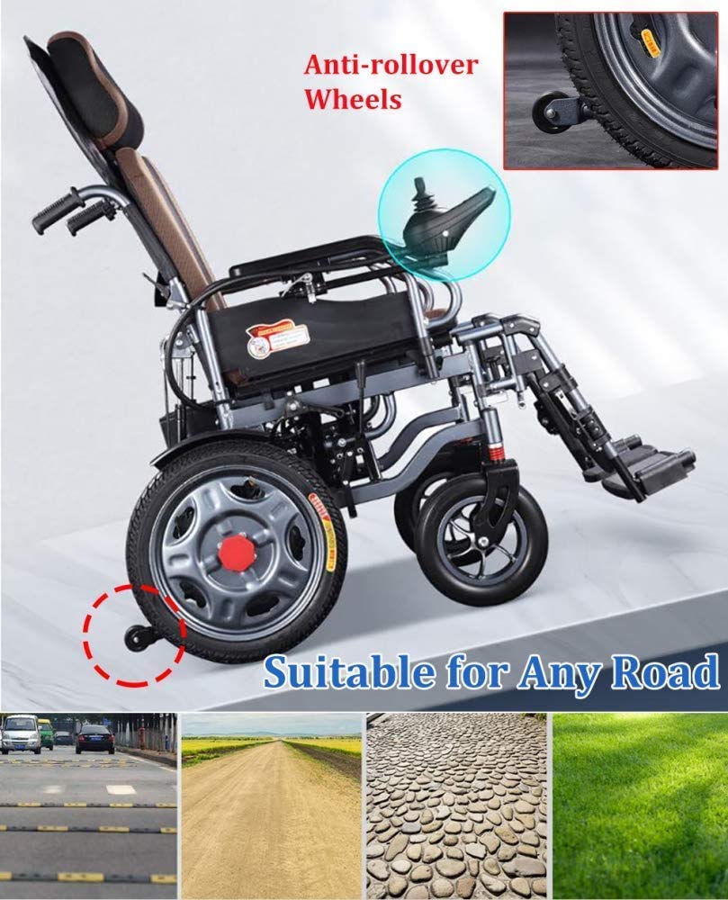 Sedia a rotelle elettrica di Servizio con poggiatesta, Sedia a rotelle elettrica Pieghevole e Leggera, Larghezza del Sedile 46 cm, Schienale Regolabile e angolazione del Pedale, 36