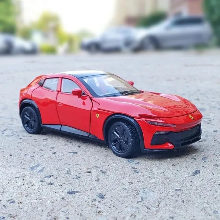 Image of FEXXA 1:32 Scale Ferrari Purosangue SUV Die-Cast Metal Car with Sport car Openable Doors Light and Sound,Pull Back Function Indoor Outdoor Toy for Kids (1.32 Scale-Red)