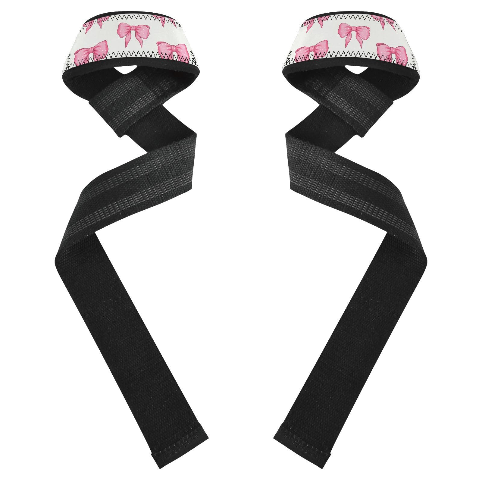 STAYTOP Cute Pink Bows Wrist Straps for Weightlifting,Lifting Straps with Neoprene Cushioned Wrist Padded and Anti-Skid Silicone for Strength Training,Bodybuilding,Deadlifting
