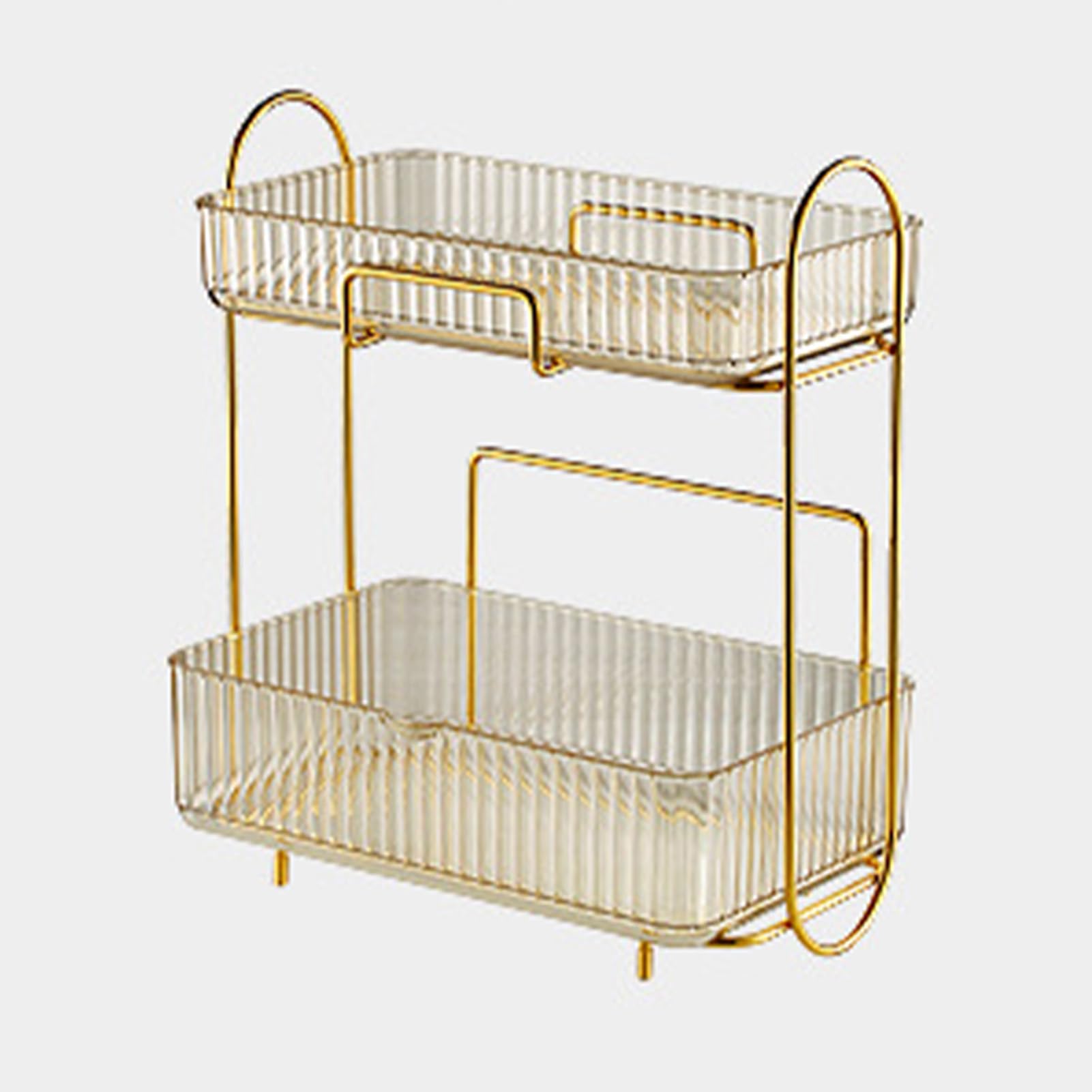 Organizador de encimera de baño de 2 Niveles, Estante de Maquillaje de plástico Gran Capacidad de Gran Capacidad Bandeja de Cuidado (ámbar)