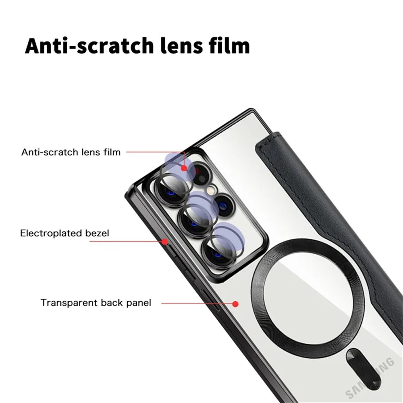 Brieftaschen-Hülle für Samsung Galaxy S22 Ultra/S22 Plus/S22, [kompatibel mit MagSafe], vergilbungsfreie Lederhülle, kristallklare Hülle mit Kartenhalter, Kameraschutz