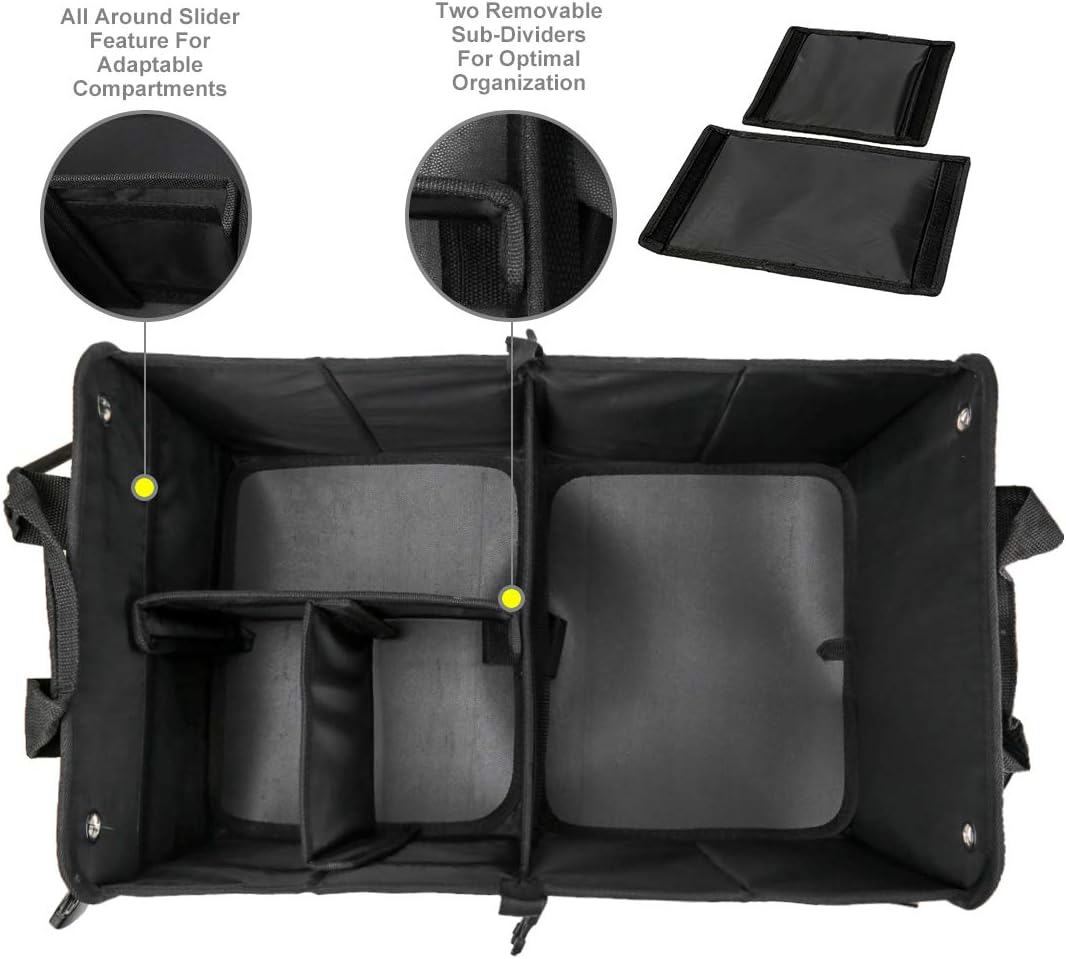 ANTEQI Foldable Car Storage Organizer for SUV, Portable Multi Compartments Trunk Organizer for Car Storage, Large capacity for Cargo Car Trunk Organizer, Expandable To Suit Any In-vehicle (Black)