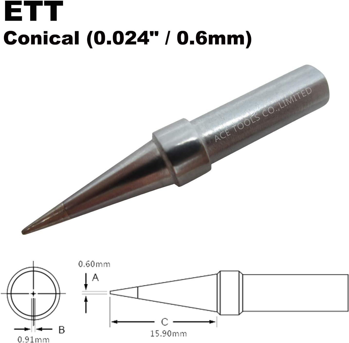 ETT Soldering Tip Conical Round Fine Needle 0.024" / 0.6mm for WESD50 WES50 WESD51 WES51 PES50 LR20 PES51 LR21 WE1010NA (WE1010EU) WE1010 ACE Brand Solder Iron Tips (10)