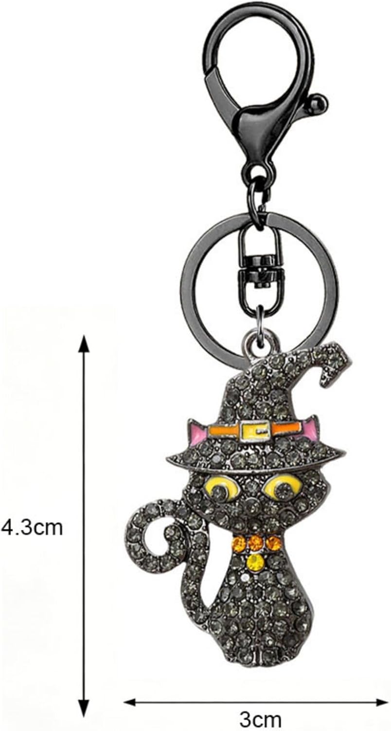 coadipress Rhinestone Halloween Keychain for Women Sparkly Ghost Pumpkin Bat Witch Hat Purse Charm Halloween Jewelry Gift