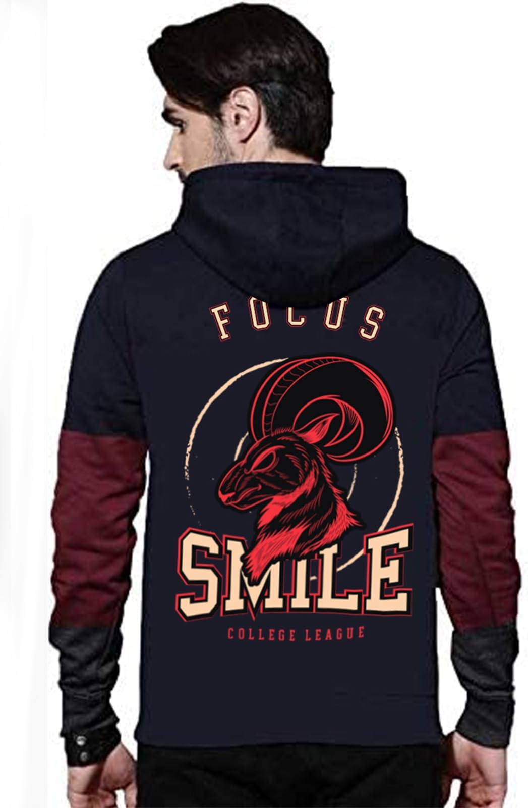 VeirdoHoodies Collection: Cotton Fleece Regular Fit Full Sleeve Focus & Smile Graphic Printed Multicoloured Warm Hooded Sweatshirt for Men & Boys