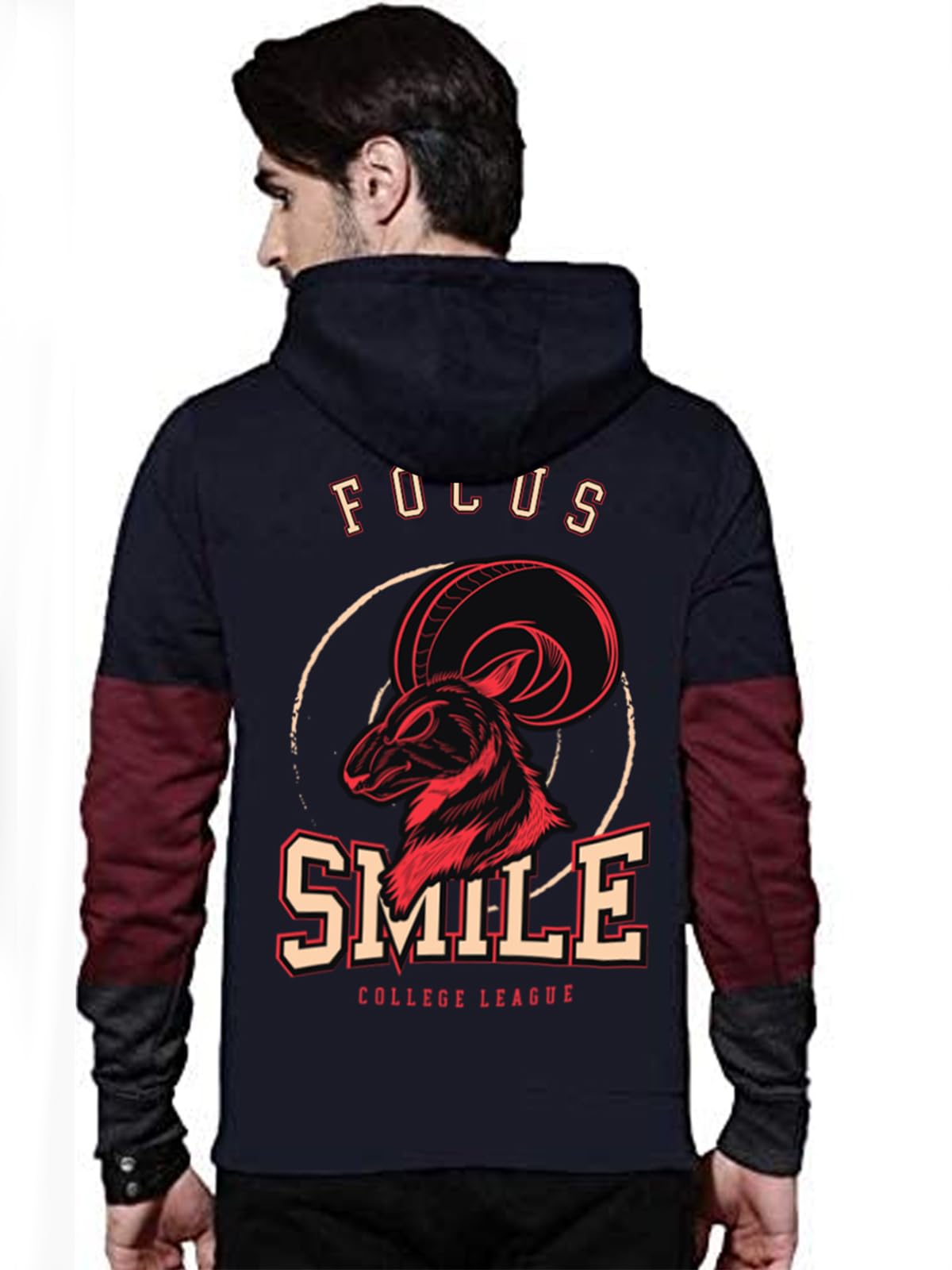 VeirdoHoodies Collection: Cotton Fleece Regular Fit Full Sleeve Focus & Smile Graphic Printed Multicoloured Warm Hooded Sweatshirt for Men & Boys