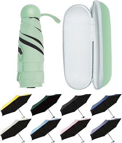 UVANTI Paraguas pequeño pequeño con estuche, paraguas ligero plegable compacto de viaje, ligero paraguas portátil para mochila bolso - bolsillo para