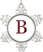 Vista 9 de Adornos de Navidad con letras rojas y negras a cuadros 2022, adornos de copo de nieve, monograma, letra J con inicial, adorno para decoración