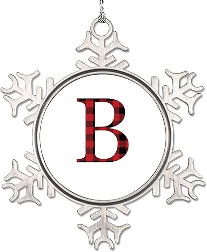 Vista 9 de Adornos de Navidad con letras rojas y negras a cuadros 2024, adornos de copo de nieve, monograma, letra inicial H, adorno para decoración de árbol