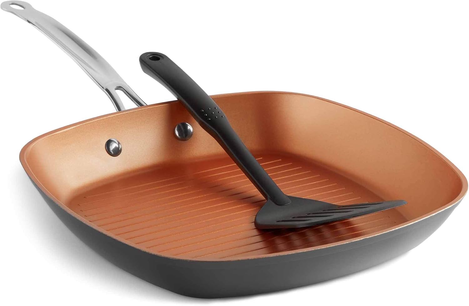 VonShef Griddle Pan Non Stick, Easy Clean, Copper Coloured Aluminium
