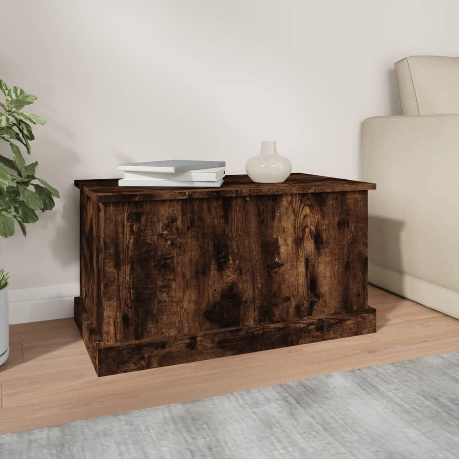 Homgoday Truhe mit Deckel Holztruhe Holzkiste Aufbewahrungstruhe Aufbewahrungsschrank für Flur Schlafzimmer Wohnzimmer Räuchereiche 70x40x38 cm Holzwerkstoff