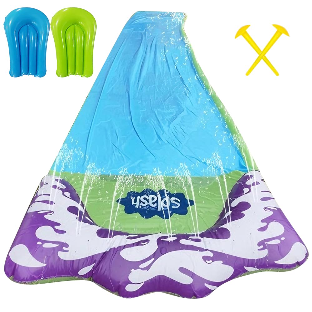 Zjeżdżalnia wodna do ogrodu, 480 x 70 cm, Single Water Slide, mata antypoślizgowa z 2 bodyboardami, wbudowanym zraszaczem, zabawka wodna do ogrodu i na zewnątrz, dla dzieci i dorosłych