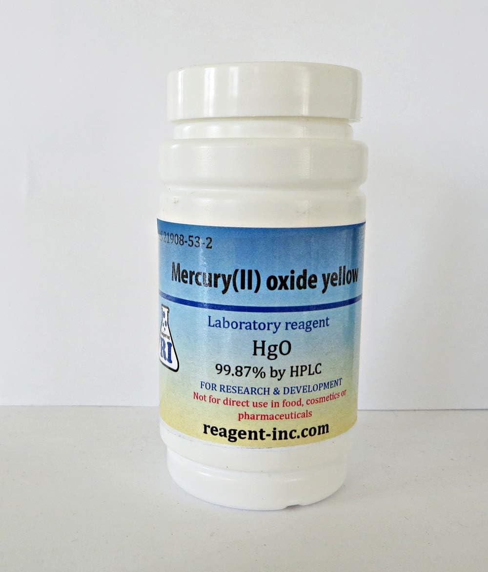 Mercury (II) Oxide Yellow, Powder, 99.87%, Analytical Reagent (ACS), 25 g