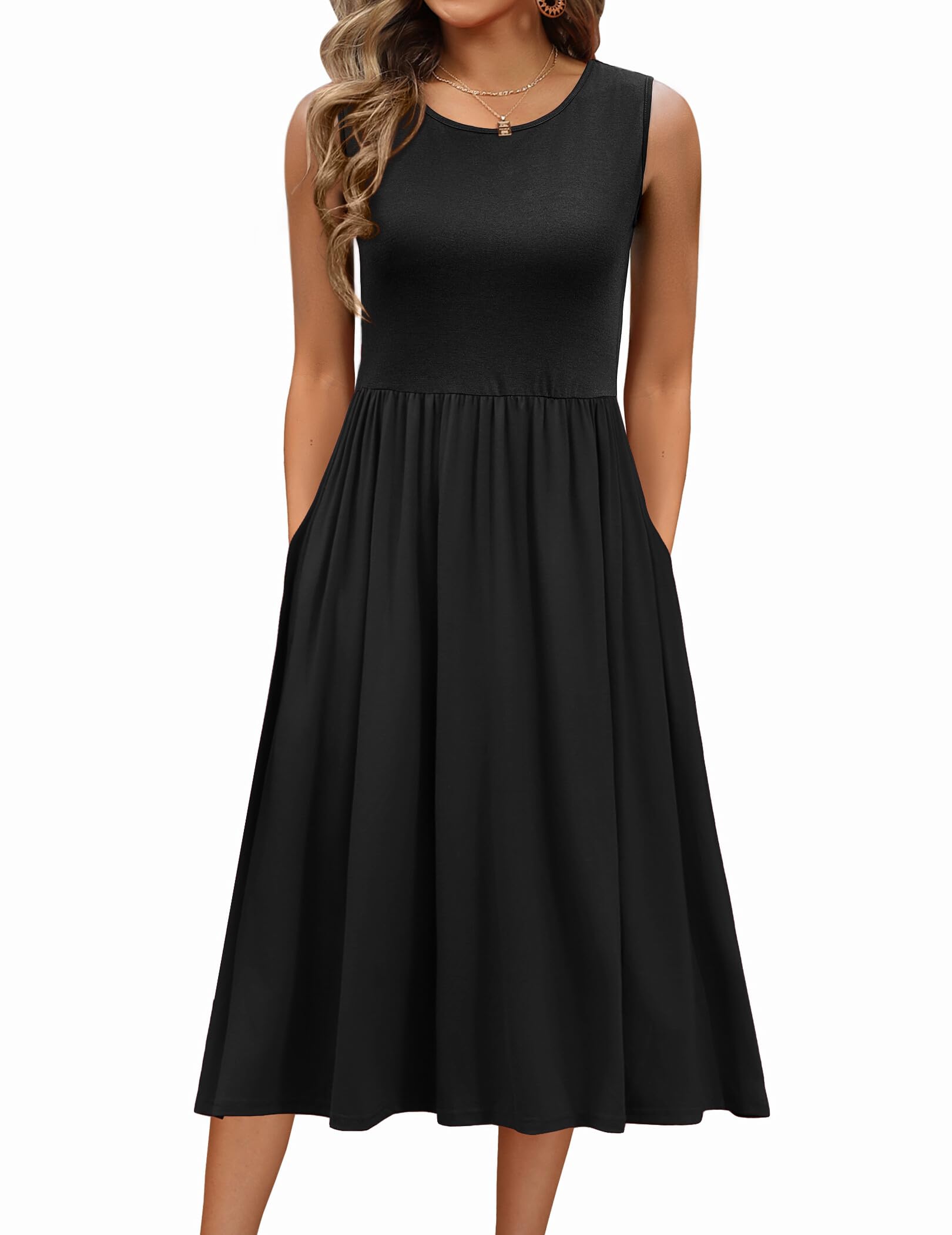 Zeagoo Women's Summer Tank Midi Dress with Pockets Floral Sleeveless A-Line Casual Loose T-Shirt Dresses Beach Sundress 2026