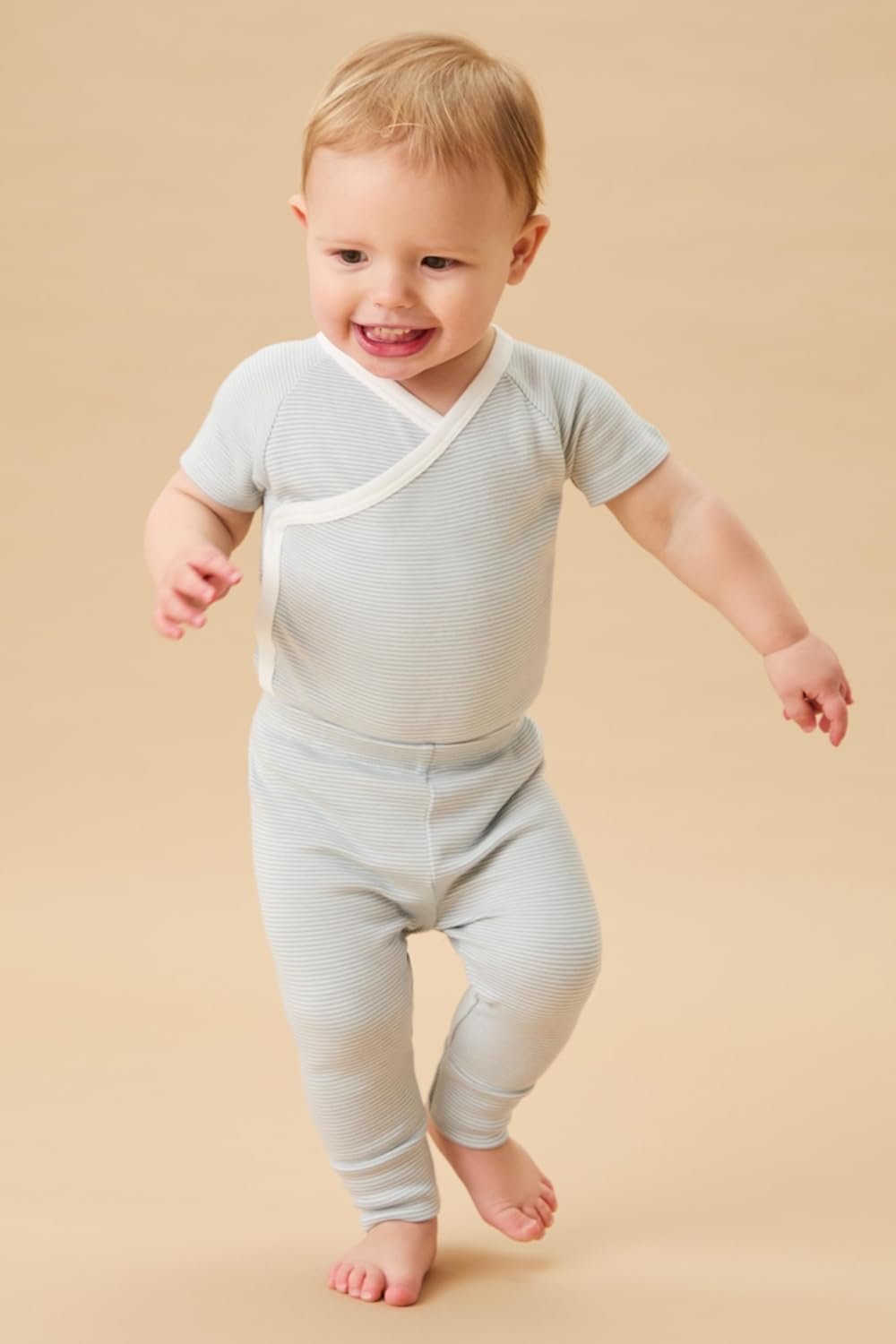 MORI Baby Unisex Short Sleeve Kimono Bodysuit - Viscose from Bamboo - Wrap Romper and Nickel Free Poppers for Boys and Girls