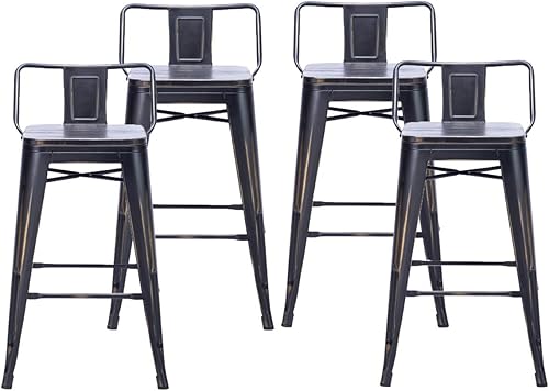 Changjie Furniture - Juego de 4 sillas altas de metal con diseño industrial para barra de cocina o bar con respaldo bajo, Dorado desgastado, 26