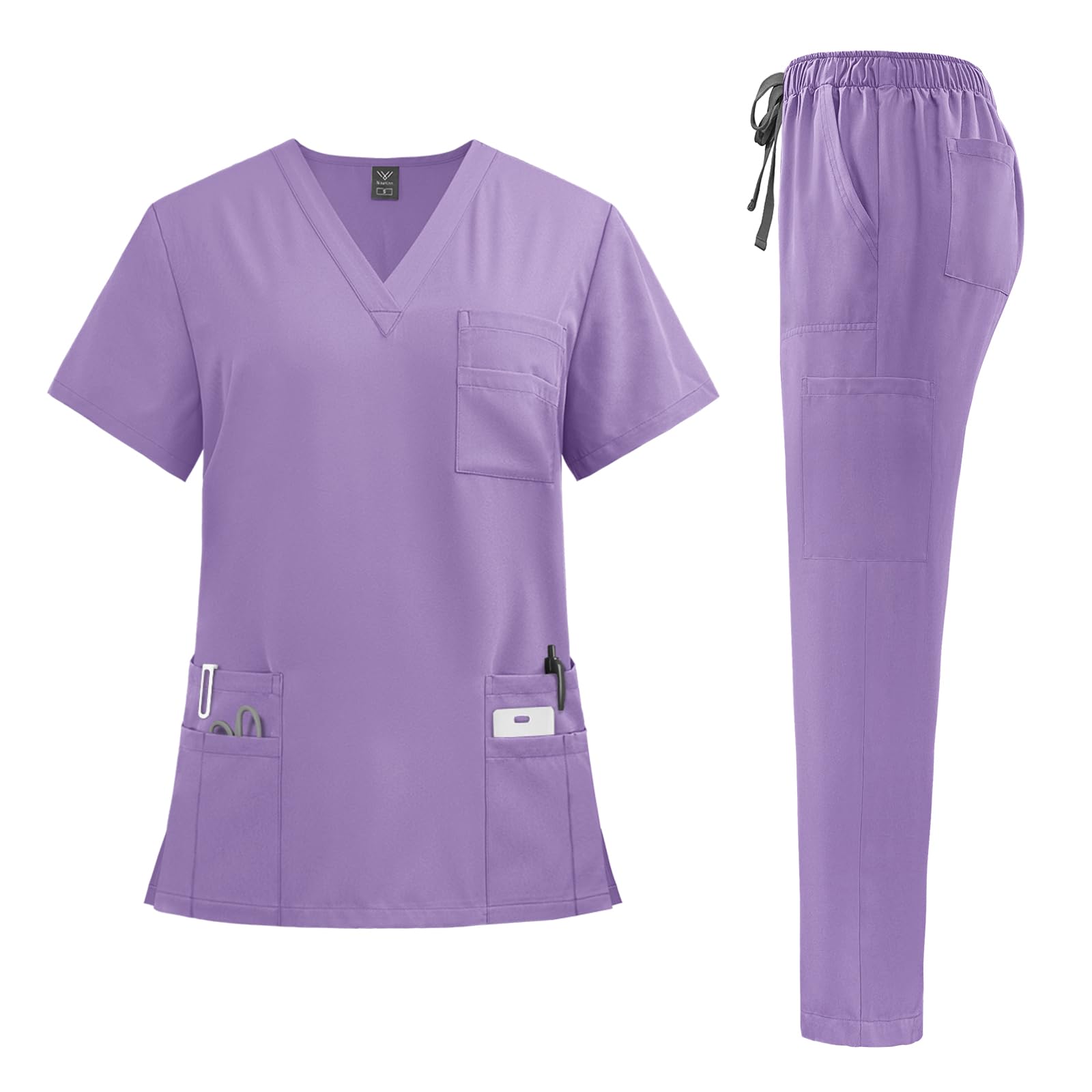 niaahinn Scrubs for Women Set - Stretch Scrub Top & Cargo Pants with Multi Pocket