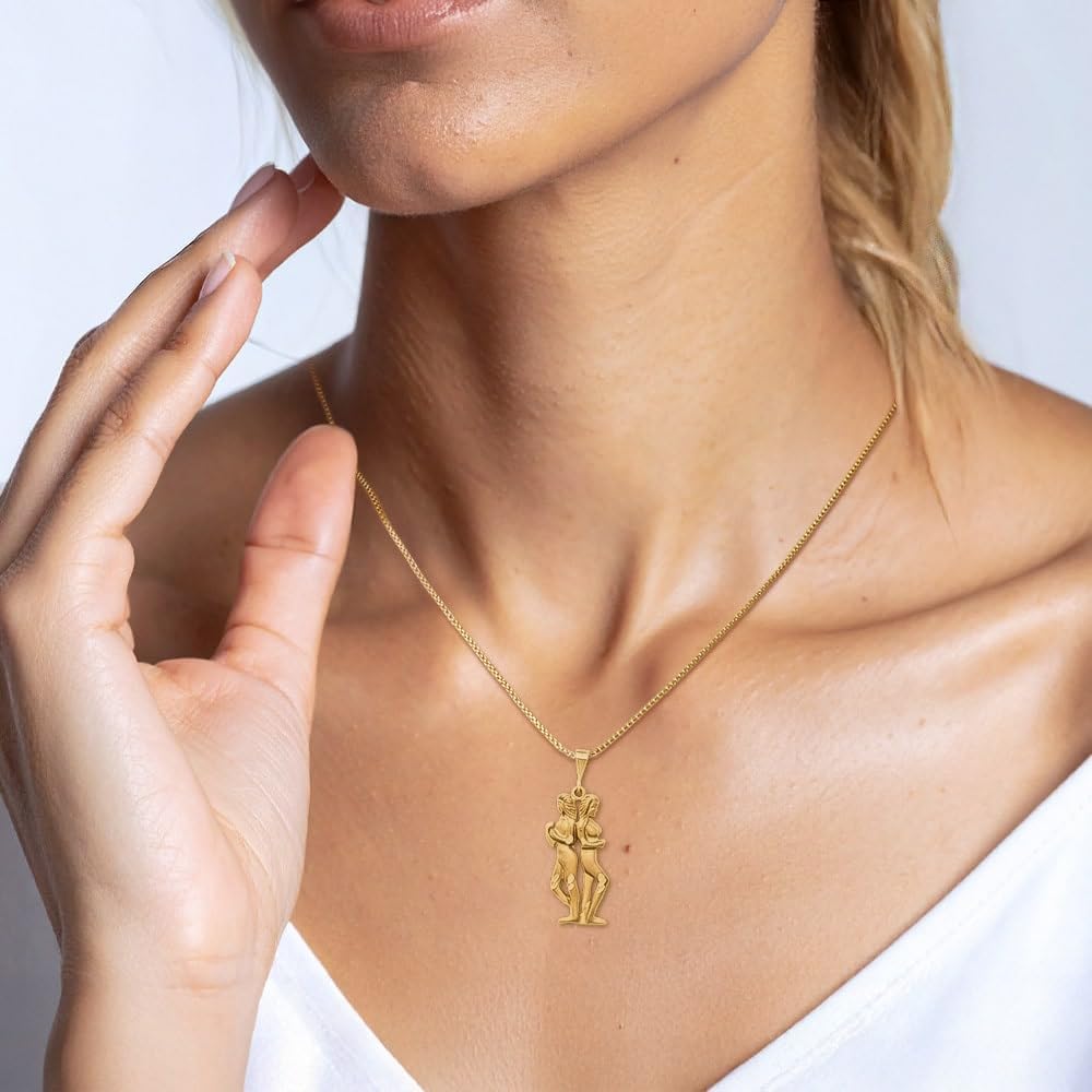 IceCarats 10K Solid Yellow Gold Extra Large Gemini Zodiac Pendant Necklace 40mm 1.6 inch Polished, Matte For Her