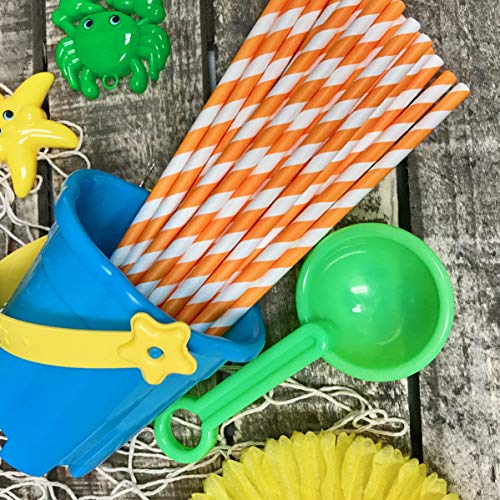 Pitillos de papel rayados naranja y blanco 50 unidades miniatura 2