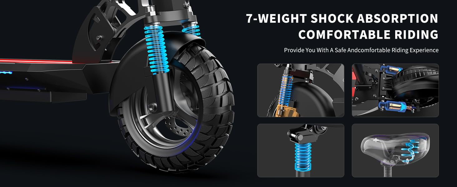 ASKGO Q2 Pro E-Scooter, 50km Vollfederung, 120 kg Tragkraft, 25% Steigung, Offroad-Reifen, Wasserfest, 10 Zoll Offroad Elektroscooter, 3-Gang-Drehzahlregelung